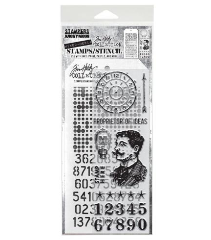Stampers Anonymous - Stempelset & Schablone "Mixed Media #18" Clear Stamp & Stencil Design by Tim Holtz