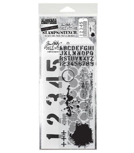Stampers Anonymous - Stempelset & Schablone "Mixed Media #22" Clear Stamp & Stencil Design by Tim Holtz