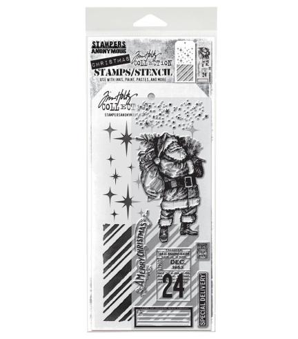 Stampers Anonymous - Stempelset & Schablone "Mixed Media #31" Clear Stamp & Stencil Design by Tim Holtz