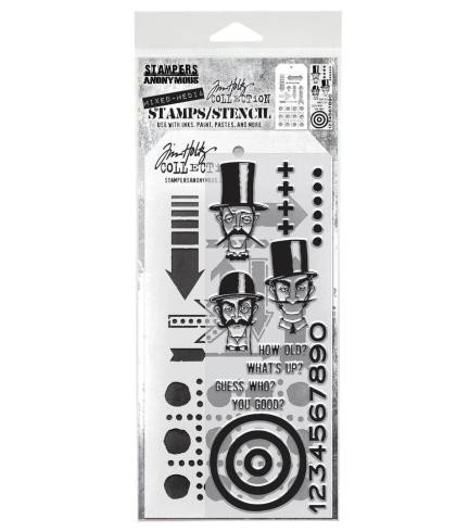 Stampers Anonymous - Stempelset & Schablone "Mixed Media #39" Clear Stamp & Stencil Design by Tim Holtz