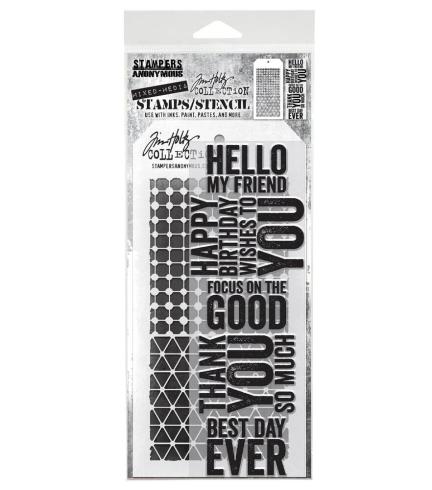 Stampers Anonymous - Stempelset & Schablone "Mixed Media #40" Clear Stamp & Stencil Design by Tim Holtz