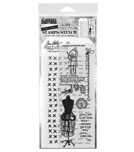 Stampers Anonymous - Stempelset & Schablone "Mixed Media #42" Clear Stamp & Stencil Design by Tim Holtz