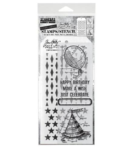 Stampers Anonymous - Stempelset & Schablone "Mixed Media #43" Clear Stamp & Stencil Design by Tim Holtz