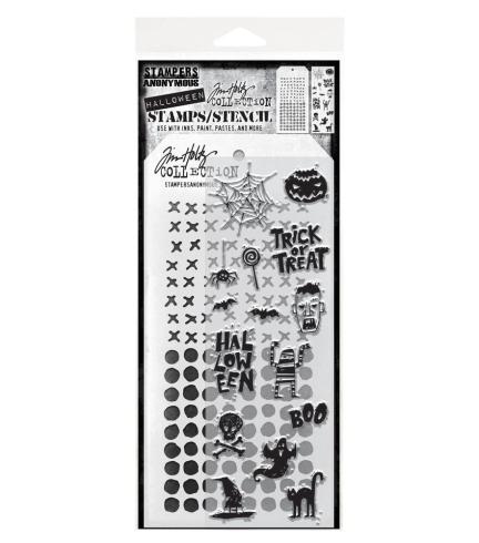 Stampers Anonymous - Stempelset & Schablone "Mixed Media #47" Clear Stamp & Stencil Design by Tim Holtz