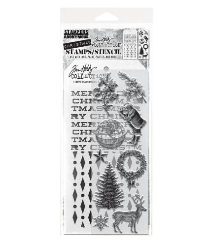 Stampers Anonymous - Stempelset & Schablone "Mixed Media #52" Clear Stamp & Stencil Design by Tim Holtz
