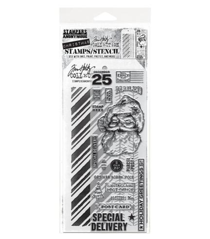 Stampers Anonymous - Stempelset & Schablone "Mixed Media #54" Clear Stamp & Stencil Design by Tim Holtz
