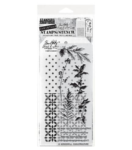 Stampers Anonymous - Stempelset & Schablone "Mixed Media #55" Clear Stamp & Stencil Design by Tim Holtz