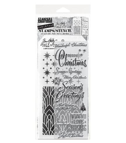 Stampers Anonymous - Stempelset & Schablone "Mixed Media #56" Clear Stamp & Stencil Design by Tim Holtz