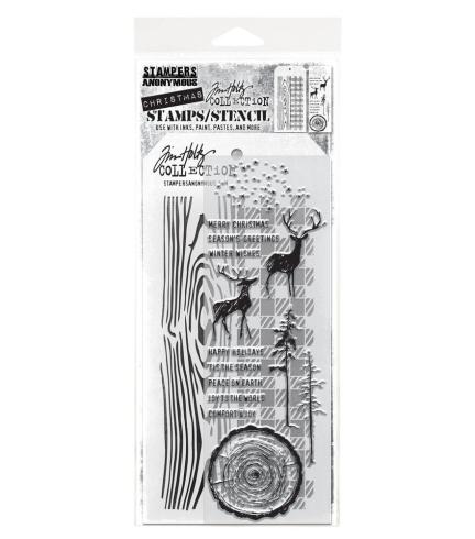 Stampers Anonymous - Stempelset & Schablone "Mixed Media #57" Clear Stamp & Stencil Design by Tim Holtz