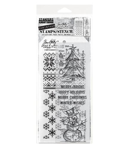 Stampers Anonymous - Stempelset & Schablone "Mixed Media #58" Clear Stamp & Stencil Design by Tim Holtz