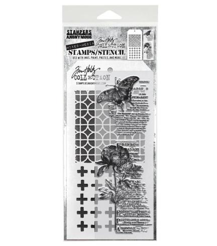 Stampers Anonymous - Stempelset & Schablone "Mixed Media #60" Clear Stamp & Stencil Design by Tim Holtz