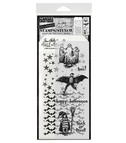 Stampers Anonymous - Stempelset & Schablone "Trick Or Treat" Clear Stamp & Stencil Design by Tim Holtz