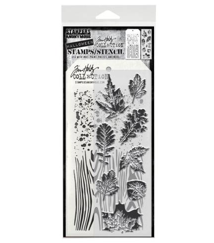 Stampers Anonymous - Stempelset & Schablone "Leaf Prints" Clear Stamp & Stencil Design by Tim Holtz