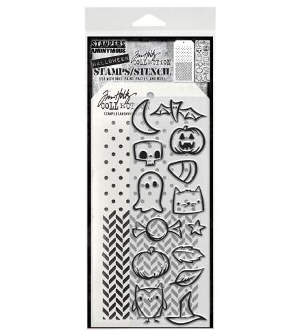 Stampers Anonymous - Stempelset & Schablone "Tiny Frights" Clear Stamp & Stencil Design by Tim Holtz