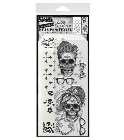 Stampers Anonymous - Stempelset & Schablone "Wicked Hipsters" Clear Stamp & Stencil Design by Tim Holtz