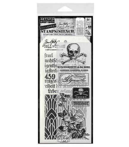 Stampers Anonymous - Stempelset & Schablone "Rest In Peace" Clear Stamp & Stencil Design by Tim Holtz