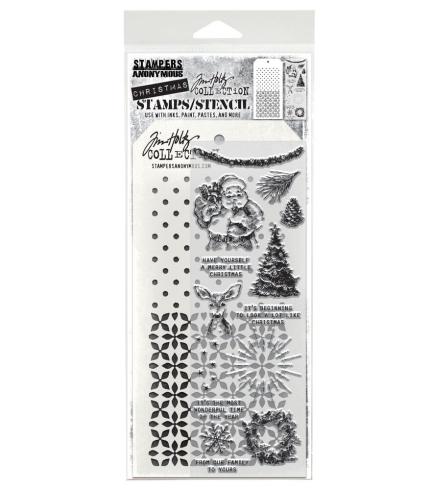 Stampers Anonymous - Stempelset & Schablone "Darling Christmas" Clear Stamp & Stencil Design by Tim Holtz