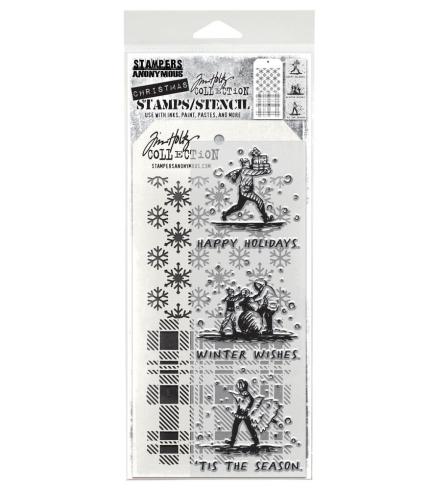 Stampers Anonymous - Stempelset & Schablone "Holiday Sketchbook" Clear Stamp & Stencil Design by Tim Holtz