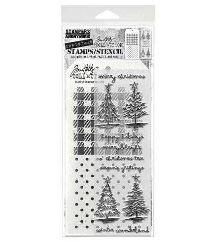 Stampers Anonymous - Stempelset & Schablone "Scribbly Christmas" Clear Stamp & Stencil Design by Tim Holtz