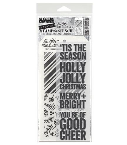 Stampers Anonymous - Stempelset & Schablone "Bold Tidings" Clear Stamp & Stencil Design by Tim Holtz
