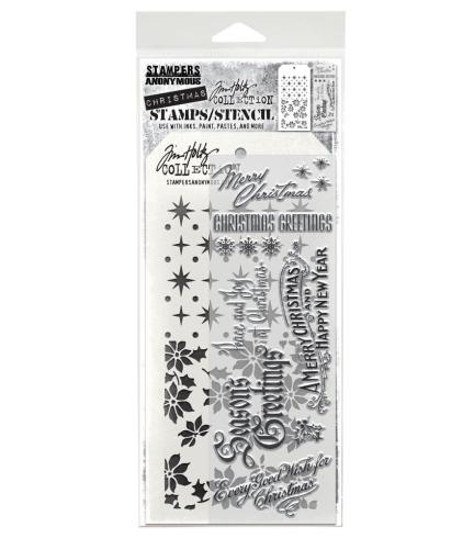 Stampers Anonymous - Stempelset & Schablone "Vintage Christmas" Clear Stamp & Stencil Design by Tim Holtz