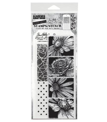 Stampers Anonymous - Stempelset & Schablone "Bold Botanicals" Clear Stamp & Stencil Design by Tim Holtz