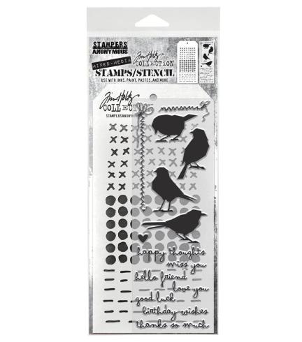 Stampers Anonymous - Stempelset & Schablone "Shilhoutte Birds" Clear Stamp & Stencil Design by Tim Holtz