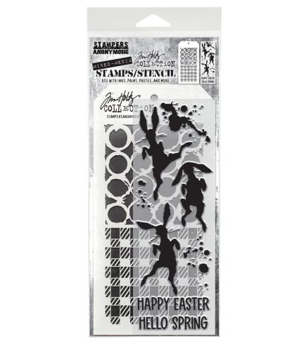 Stampers Anonymous - Stempelset & Schablone "Bunny Hop" Clear Stamp & Stencil Design by Tim Holtz