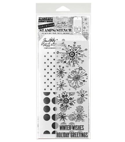 Stampers Anonymous - Stempelset & Schablone "Retro Flakes" Clear Stamp & Stencil Design by Tim Holtz