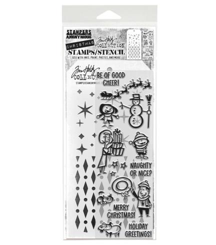 Stampers Anonymous - Stempelset & Schablone "Christmas Cartoons" Clear Stamp & Stencil Design by Tim Holtz