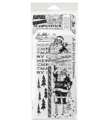 Stampers Anonymous - Stempelset & Schablone "Jolly Holiday" Clear Stamp & Stencil Design by Tim Holtz