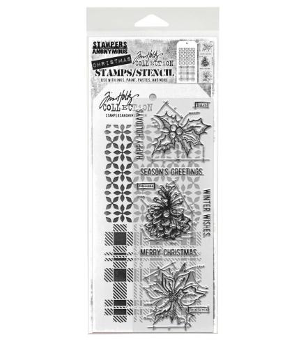 Stampers Anonymous - Stempelset & Schablone "Blueprint Christmas #2" Clear Stamp & Stencil Design by Tim Holtz