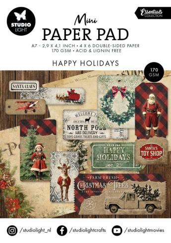 Studio Light - Designpapier "Happy Holidays" Mini Paper Pad A7 - 24 Bogen