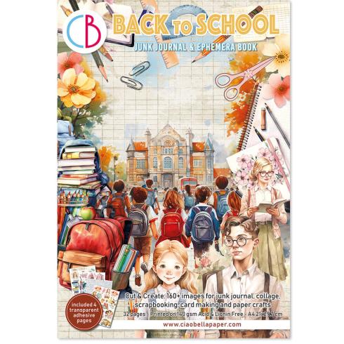 Ciao Bella - Designpapier & Stanzteile "Back to School" Junk Journal Ephemera Book A4 - 32 Bogen