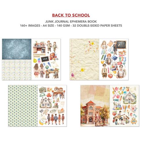 Ciao Bella - Designpapier & Stanzteile "Back to School" Junk Journal Ephemera Book A4 - 32 Bogen