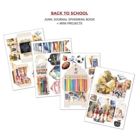 Ciao Bella - Designpapier & Stanzteile "Back to School" Junk Journal Ephemera Book A4 - 32 Bogen