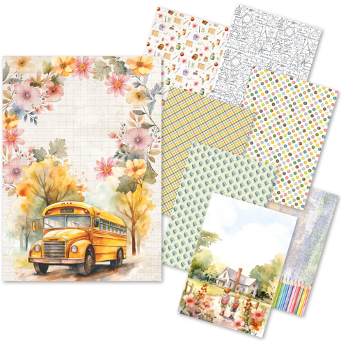 Ciao Bella - Decopatch Papier "Back to School" Rice Paper A5 - 8 Bogen