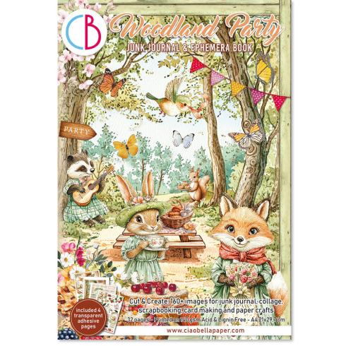 Ciao Bella - Designpapier & Stanzteile "Woodland Party" Junk Journal Ephemera Book A4 - 32 Bogen