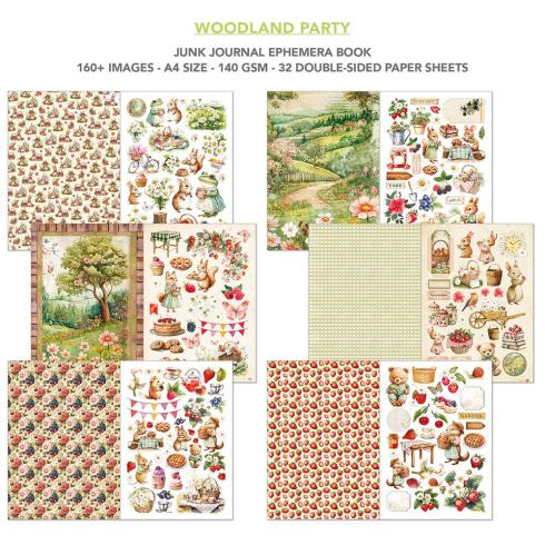 Ciao Bella - Designpapier & Stanzteile "Woodland Party" Junk Journal Ephemera Book A4 - 32 Bogen