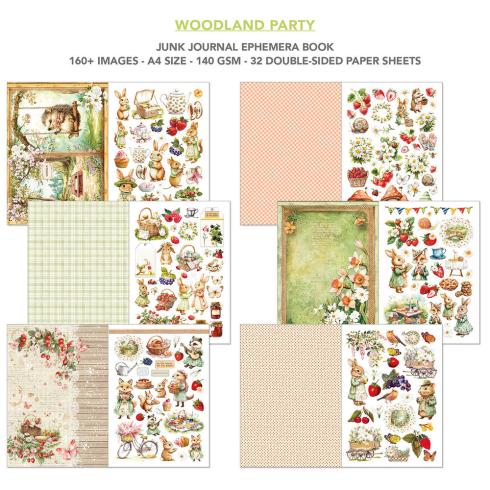Ciao Bella - Designpapier & Stanzteile "Woodland Party" Junk Journal Ephemera Book A4 - 32 Bogen