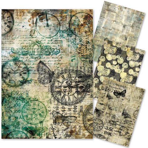 Ciao Bella - Decopatch Papier "Time Capsule" Mixed Media Rice Paper A4 - 4 Bogen