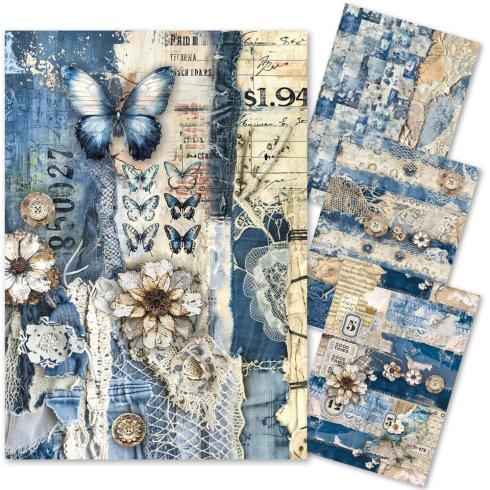 Ciao Bella - Decopatch Papier "Urban Blue Denim" Mixed Media Rice Paper A4 - 4 Bogen