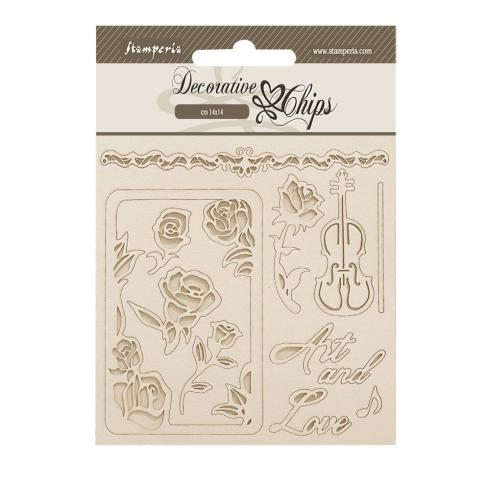Stamperia - Holzteile 14x14 cm "Roses and Frame" Decorative Chips