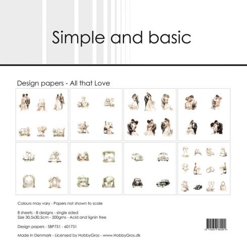 Simple and Basic - Designpapier "All that Love" Paper Pack 12x12 Inch - 8 Bogen 