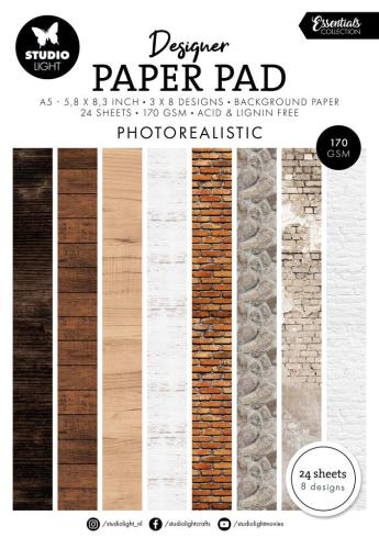 Studio Light - Designpapier "Photorealistic" Designer Paper Pad A5 - 24 Bogen