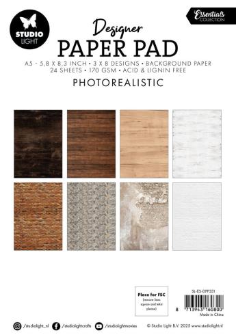 Studio Light - Designpapier "Photorealistic" Designer Paper Pad A5 - 24 Bogen