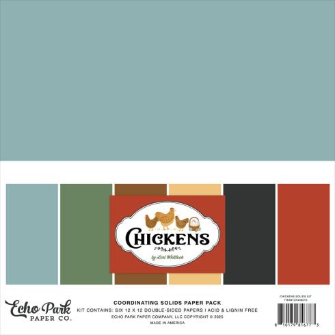Echo Park - Cardstock "Chickens" Coordinating Solids Paper 12x12 Inch - 6 Bogen 