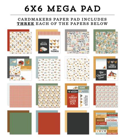 Echo Park - Designpapier "Chickens" Cardmakers Mega Pad 6x6 Inch - 48 Bogen