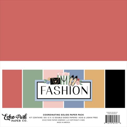 Echo Park - Cardstock "Fashion" Coordinating Solids Paper 12x12 Inch - 6 Bogen 