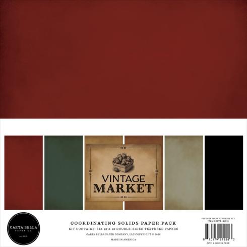 Carta Bella - Cardstock "Vintage Market" Coordinating Solids Paper Pack 12x12 Inch - 6 Bogen